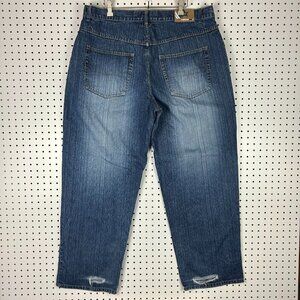 VIBES Y2K Baggy Jeans 38x31 Blue Drag Worn Punk Streetwear Skate Wide‎ Leg Denim